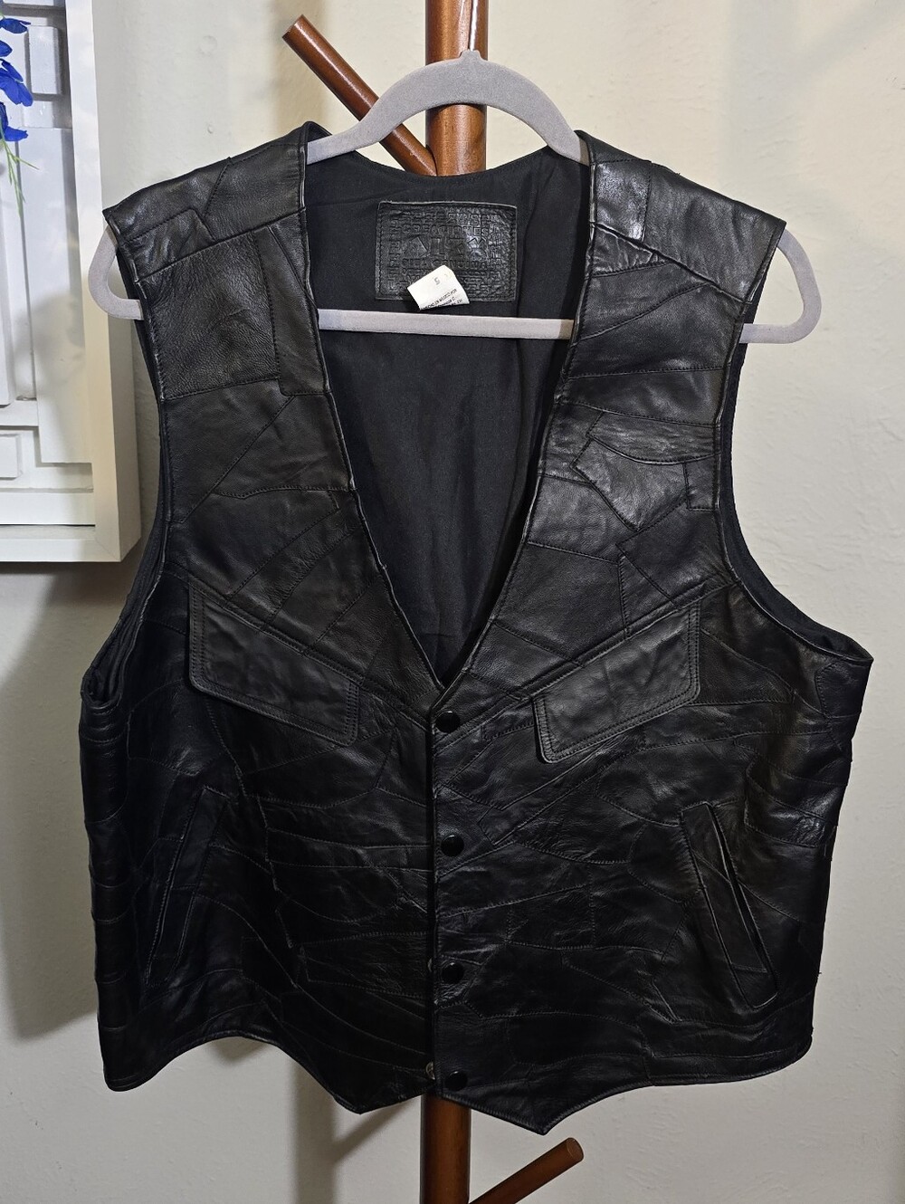 Black Leather 90s Vest - Men